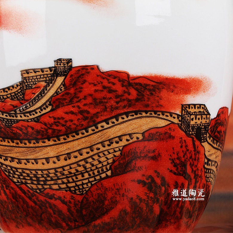 工藝品擺件花瓶-景德鎮陶瓷手繪長城花瓶(細節圖)