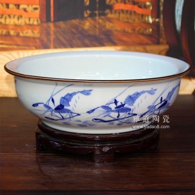 手繪蝦樂圖陶瓷涼菜盆發面盆