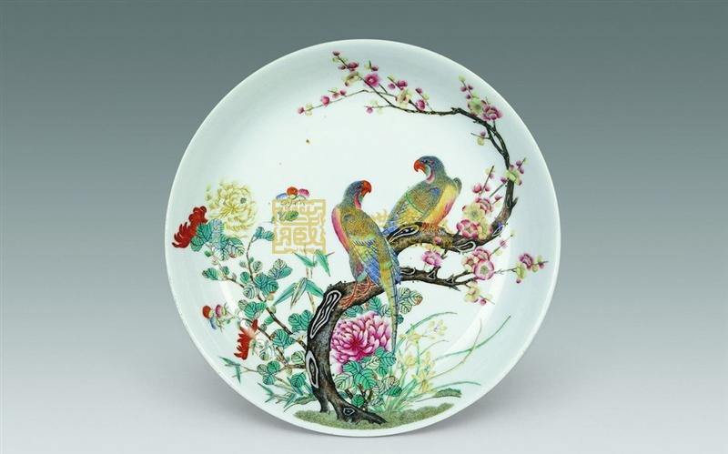 粉彩花鳥陶瓷畫