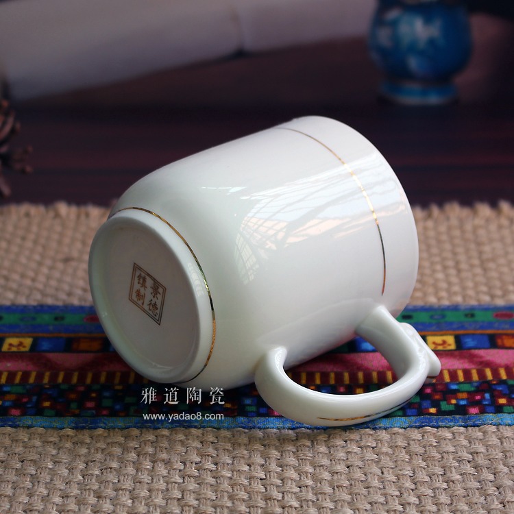 金邊龍柄陶瓷辦公茶杯