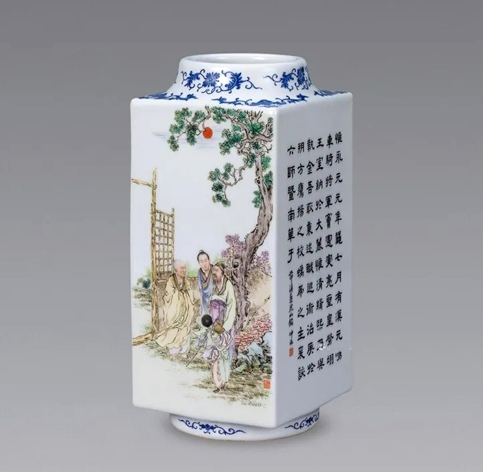 王琦封燕然山銘·粉彩四方瓷瓶