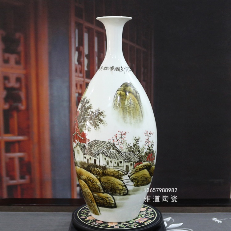 景德鎮陶瓷山水花瓶（小橋流水）