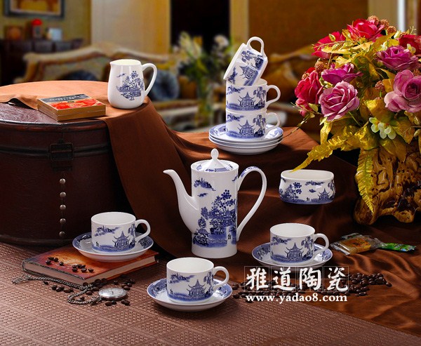 15頭青花園林咖啡具套裝
