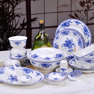 景德鎮瓷器皇家玫瑰青花骨瓷餐具套裝