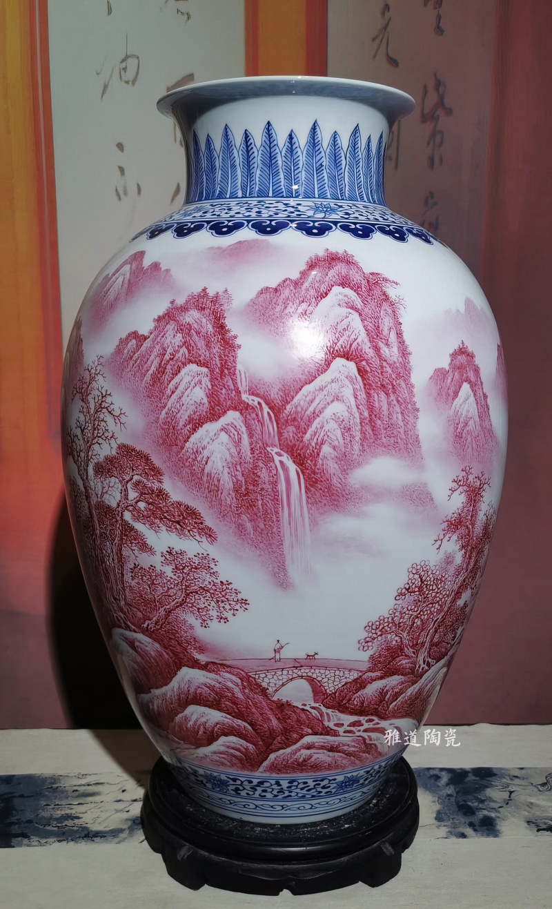 謝德標瑪瑙紅山水陶瓷花瓶(圖2)