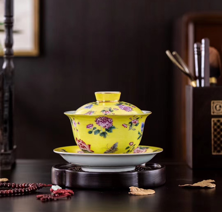 景德鎮陶瓷扒花粉彩功夫茶具套組（蝶戀花）(圖9)