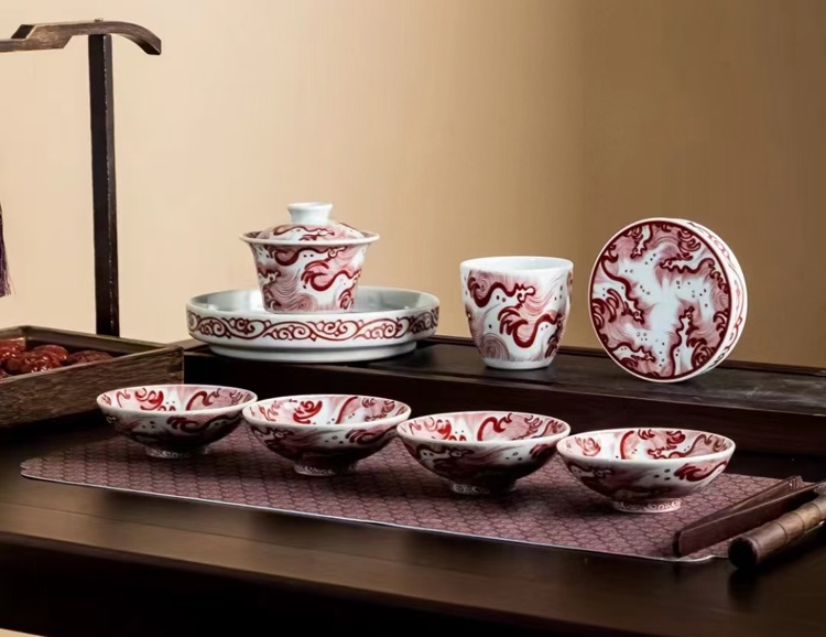 仿古陶瓷茶具蓋碗壺承主人杯蓋置（8頭茶具系列）(圖3)