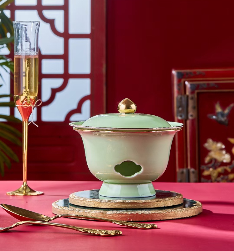 景德鎮青釉保溫燉盅帶蓋酒店陶瓷湯盅(圖1)