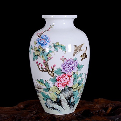 景德鎮陶瓷手繪國色天香家居藝術花瓶